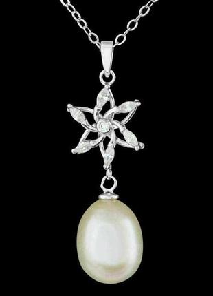 Підвіска з ланцюжком срібна 925 натуральні перли, цирконій.