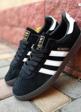 Чоловічі замшеві кросівки adidas munchen black white адідас мюнхен