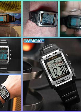 Synoke мужские прямоугольные спортивные электронные часы водонепроницаемые 50 м