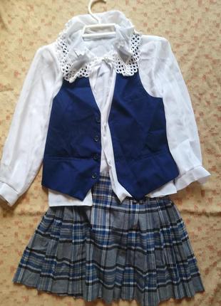 Шикарная школьная форма юбка клиньями блузка жилетка девочке подлетку
