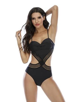 Женский купальник на пляж, цельный чёрный купальник, сплошной купальник с утяжкой с высокими трусиками