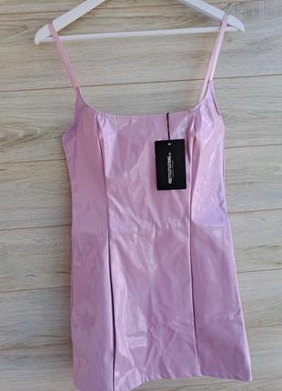 Лаковое платье розовое латекс платье разм м
