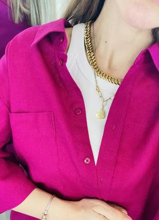 Лляна сорочка в кольорі фуксія батал7 фото