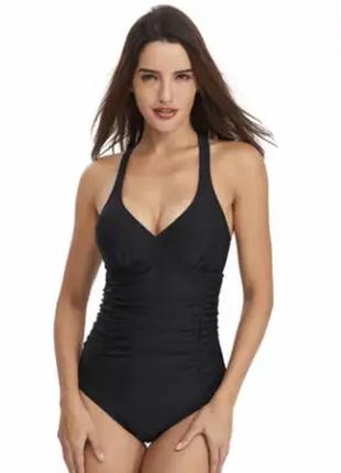 Женский купальник на пляж, цельный чёрный купальник, сплошной купальник с утяжкой с высокими трусиками