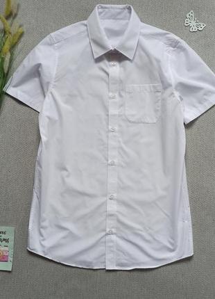 Новая детская белая рубашка 14-15 лет летняя подростковая с коротким рукавом для мальчика