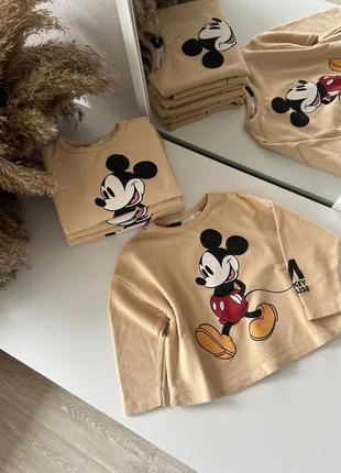 Футболка реглан кофта zara з принтом mickey mouse / міккі