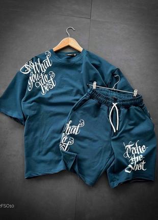 Серый летний спортивный костюм мужской с принтом