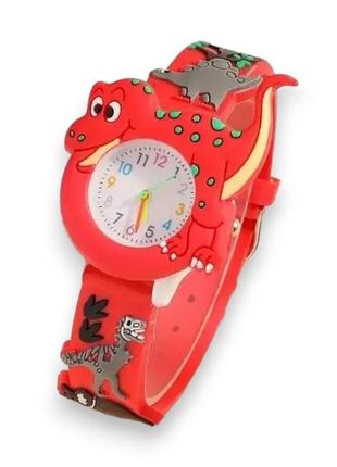 Кварцевые детские наручные часы в виде красного динозаврика рекса мультфильм 3d динозавр силиконовый