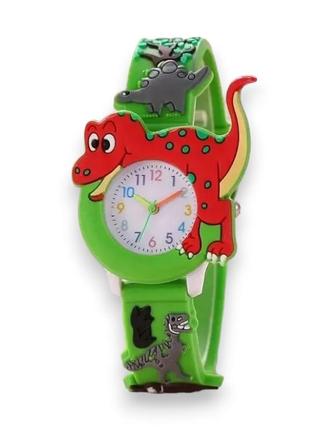 Кварцовий дитячий наручний годинник у вигляді динозаврика рекса зелені мультфільм 3d динозавр силіконовий