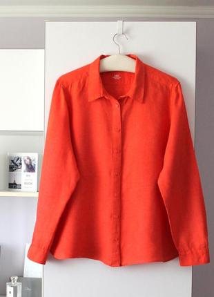 Оранжевая льняная рубашка от marks &amp; spencer, 100% лён
