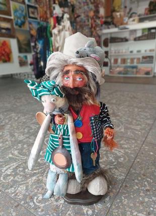 Інтер'єрна лялька "домовик з мишкою і кицею", лялька ручної роботи