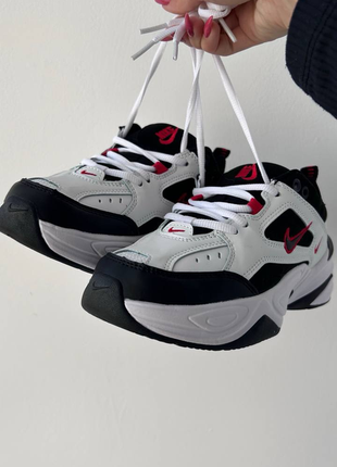 Nike m2k tekno black white “red logo”