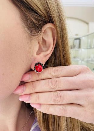 Серебряные серьги с кораллом 925 проба