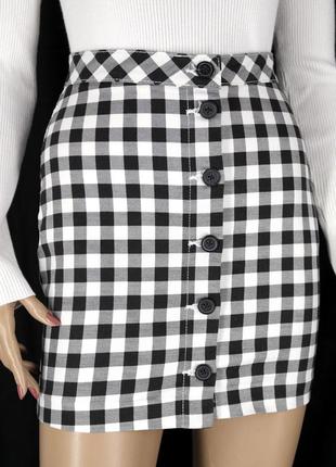 .брендовая хлопковая юбка мини в клеточку "divided h&m" на пуговицах. размер uk 6/eur34.