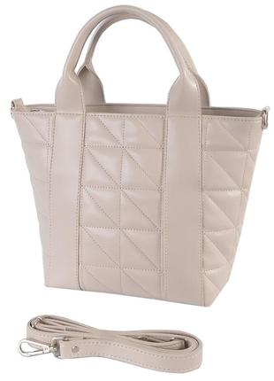 Беж тауп - стеганная, каркасная, качественная сумка в стиле "tote bag", отделение на молнии (луцк, 837)