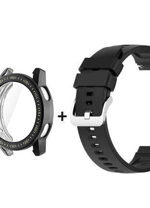 Комплект для часов xiaomi watch s3 черный (чехол + силиконовый ремешок 22 мм)