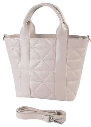 Беж тауп - стеганная, каркасная, качественная сумка в стиле "tote bag", отделение на молнии (луцк, 838)