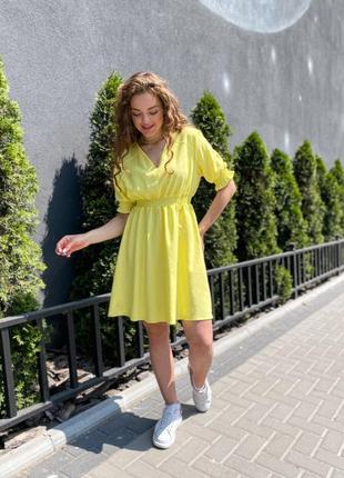 Сукня жіноча до коліна лляна льон жовта беж м л український виробник натуральна тканина