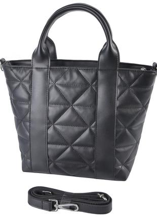Черная - стеганная, каркасная, качественная сумка в стиле "tote bag", отделение на молнии (луцк, 838)
