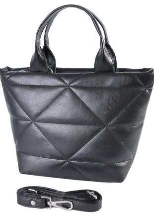 Черная - стеганная, качественная сумка в стиле "tote bag", отделение на молнии (луцк, 839)