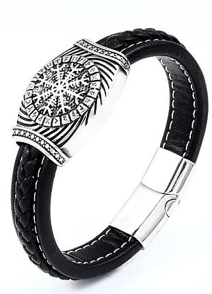 Браслет кожаный плетеный "вегвизир" type vа 24 см.