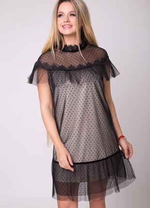Платье "норма" (черный/светло-бежевый)1 фото