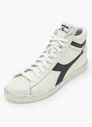 Кожаные кроссовки diadora game l high waxed c0351 white/black размер 43 eu/ 9,5 us/ стелька 27,5 см.