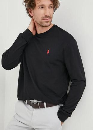 Polo ralph lauren мужской лонгслив футболка с длинным рукавом легкая кофта летняя весенняя черная поло ральф лорен лоурен fred perry lacoste