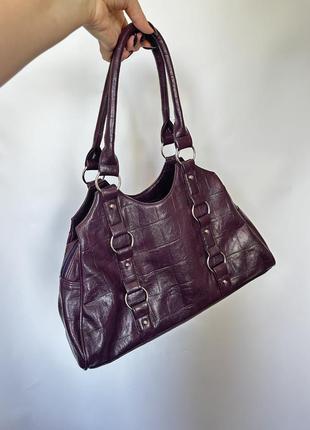 Фиолетовая винтажная сумка багет из эко кожи bn