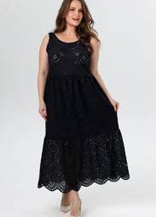 Платье нарядное размер 54 / 20 шикарное новое черное прошва летнее