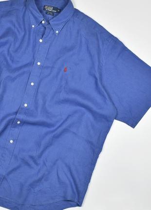 Льняная винтажная рубашка тенниска polo ralph lauren размер xxl 2xl // сорочка лен короткий рукав