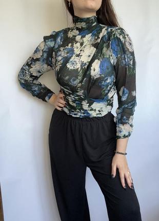 Zara шифонова блуза у квіти