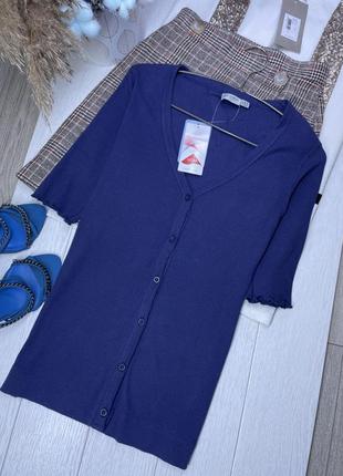 Нова синя бавовняна блуза s m блуза з вирізом трикотажна блуза на ґудзиках