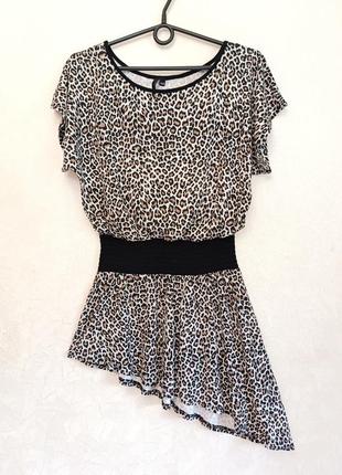 Вискозная туника леопардовый принт асимметричная блуза блузка