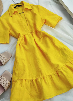 Жовта міні сукня з натуральної тканини zara