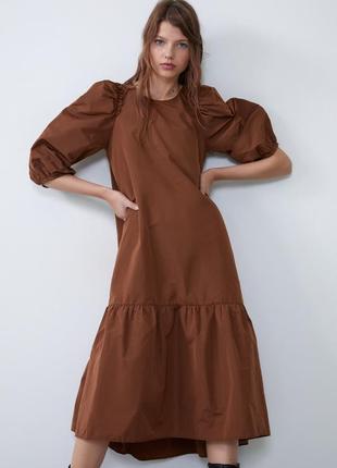 Нова неймовірна міді сукня zara з красивим об'єднання ємним рукавом