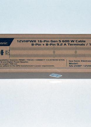 Кабель seasonic 12vhpwr 600w adaptor cable код: ss-2x8p-12vhpwr-600-black