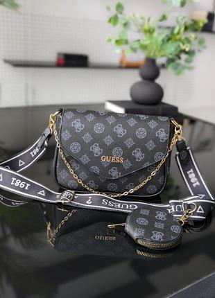 Сумка женская   guess  черная гесс кросс-боди 2 в 1