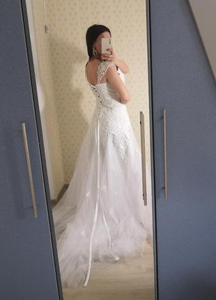 Свадебное платье, белое вышитое платье, свадебное платье со шлейфом, брендовое платье, фатиновое