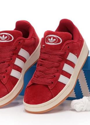 Женские замшевые кроссовки adidas campus 00s red white адидас кампус