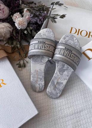 Трендовые женские шлёпанцы сланцы в стиле christian dior slippers white grey серые
