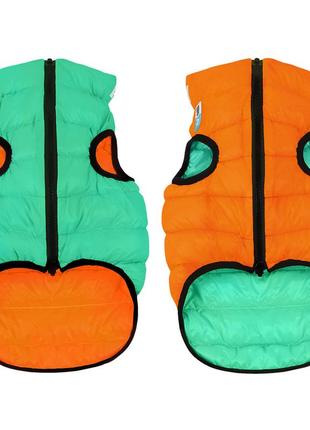 Курточка для собак airyvest lumi двусторонняя, светящаяся, размер xs 25, салатово-оранжевая