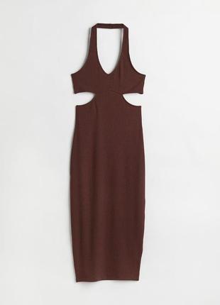 Новое кричиневое макси платье в рубчик с разрезами на талии h&amp;m