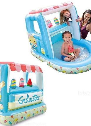 Бассейн надувной intex мороженое для детей для купания и игр 127*102*99 с навесом в коробке1 фото