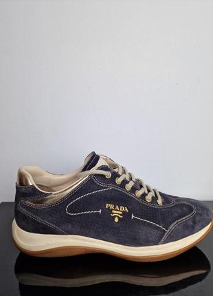 Темно-синие замшевые кроссовки prada vintage