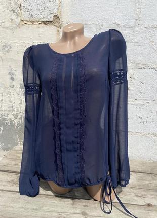 Прозрачная темно-синяя блуза с длинными рукавами размер м-л dorothy perkins