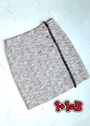 🎁1+1=3 стильная короткая черно-белая юбка твид next, размер 44 - 46