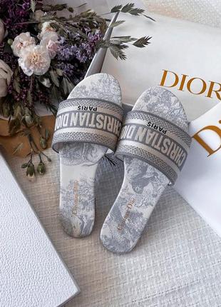 Трендовые женские шлёпанцы сланцы в стиле christian dior slippers white grey premium серые