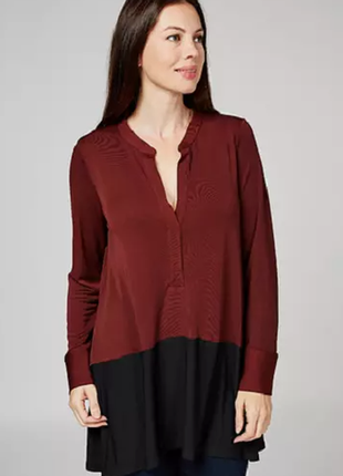Бордово-черная комбинированная блуза/лонгслив большого 28 размера