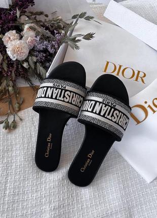 Крутые женские шлёпанцы сланцы в стиле christian dior slippers black premium чёрные